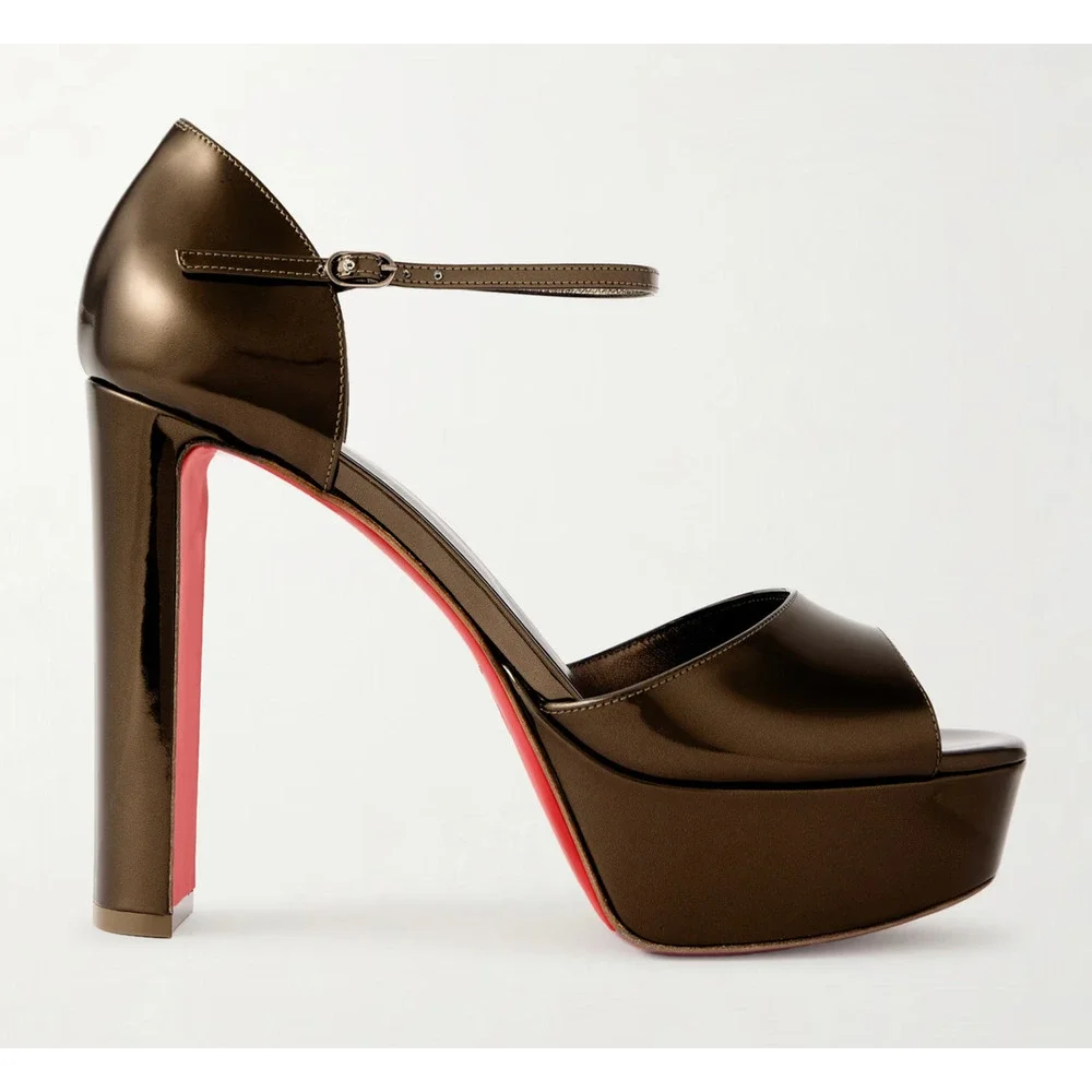 Christian Louboutin Sandaloo 130 Bronzo Brown Platform Block Heel Sandal Pump 41